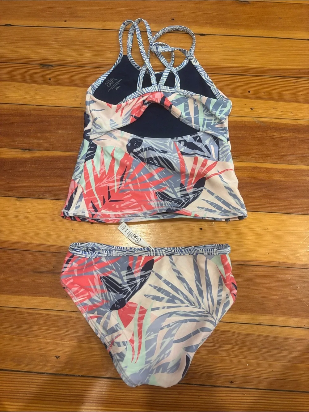 Athleta Girls Tropical Tankini Set in Coral, Mint & Navy - Sz XS / 6
